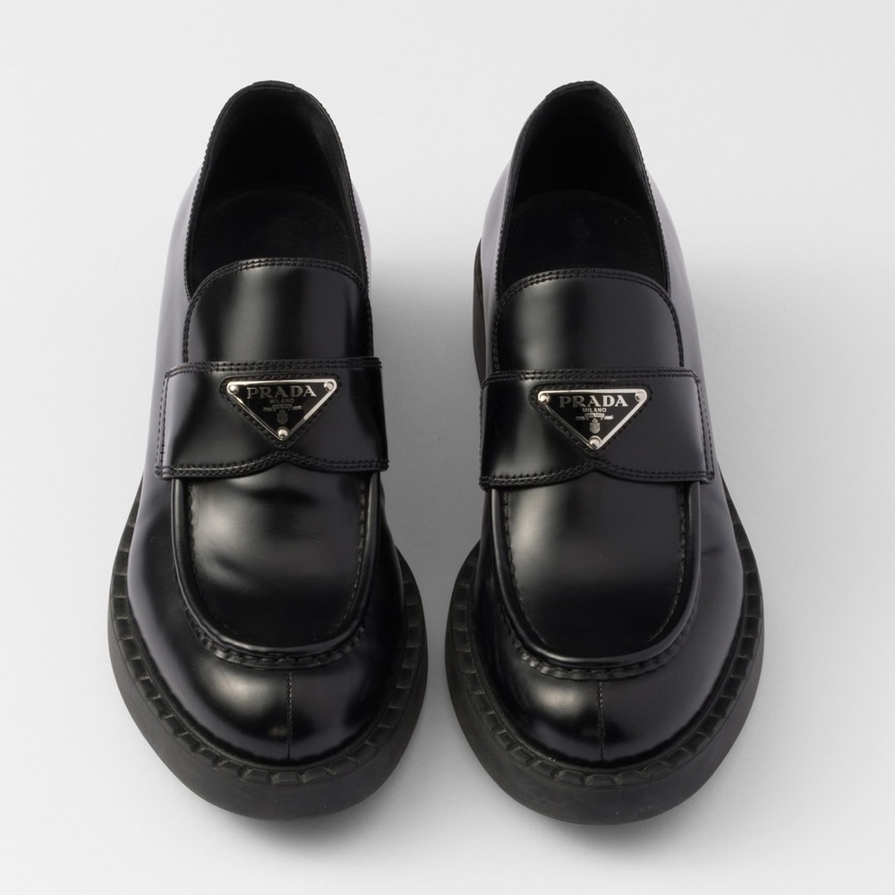 Prada Brushed Leather Loafers, Size 39